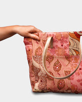 Dusty Rose Patchwork Tote Bag with Gold Handles