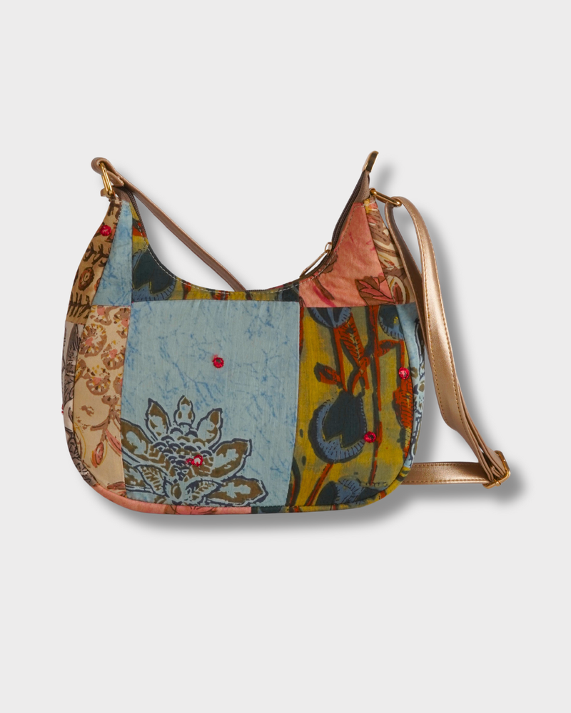 Earthy Tones Patchwork Crescent Shoulder Bag