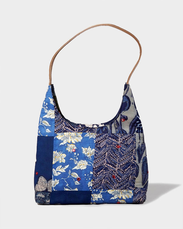 Blue Floral Patchwork Hobo Shoulder Bag