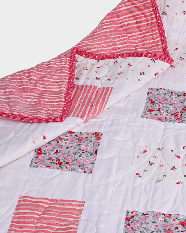 Sweet Pink & Gray Rosebud Baby Quilt