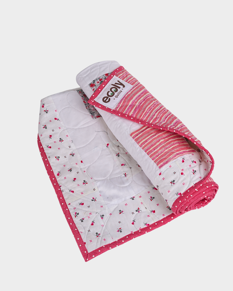 Sweet Pink & Gray Rosebud Baby Quilt