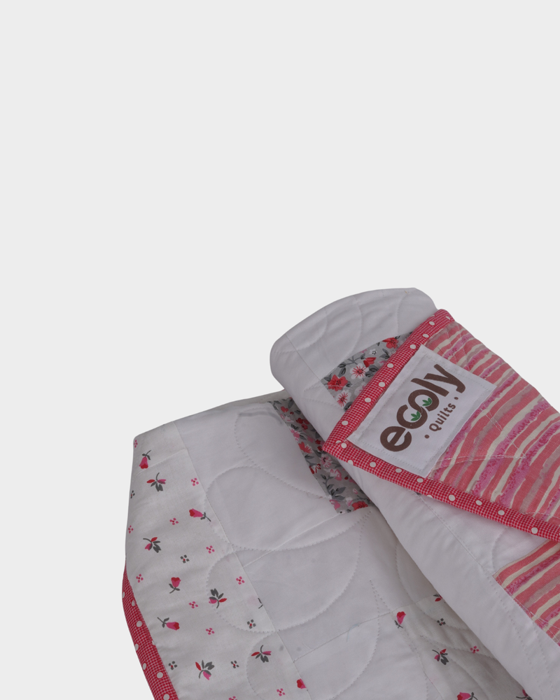 Sweet Pink & Gray Rosebud Baby Quilt