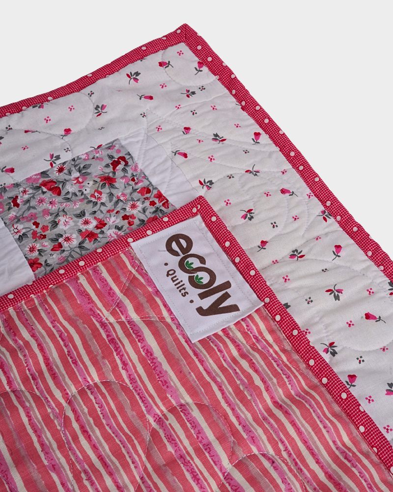 Sweet Pink & Gray Rosebud Baby Quilt