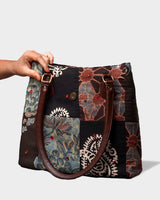 Handcrafted Patchwork Tote Bag with Faux Leather Handles