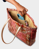 Dusty Rose Patchwork Tote Bag with Gold Handles