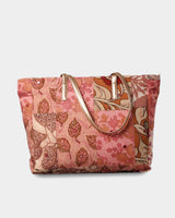 Dusty Rose Patchwork Tote Bag with Gold Handles