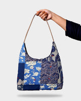 Blue Floral Patchwork Hobo Shoulder Bag