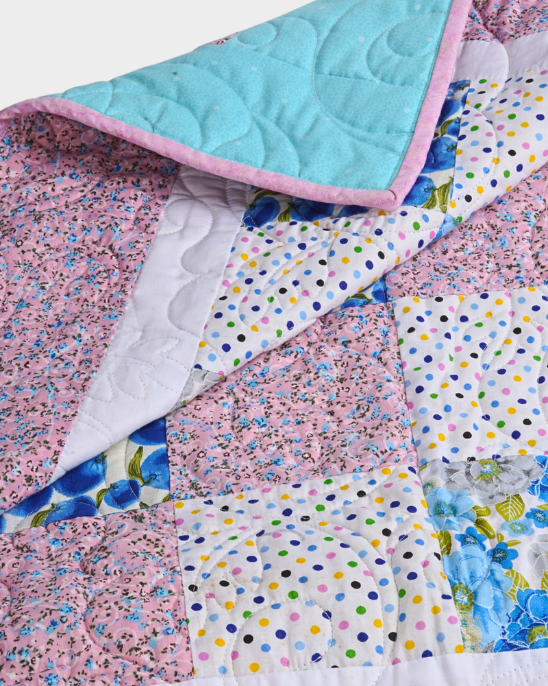 Aqua Blue and Pink Mix Baby Quilt