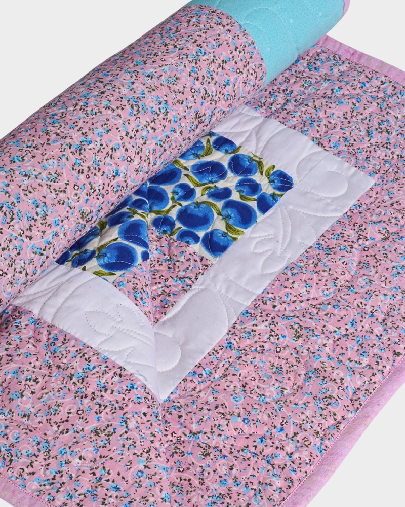 Aqua Blue and Pink Mix Baby Quilt