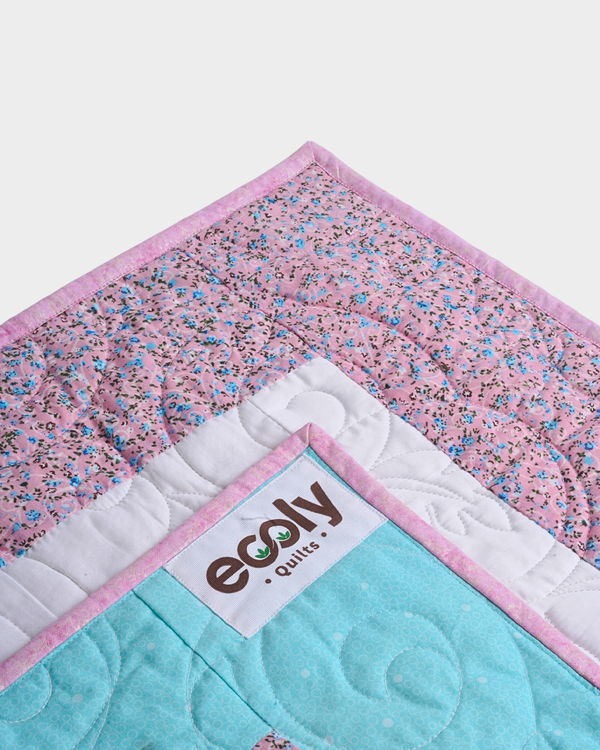 Aqua Blue and Pink Mix Baby Quilt