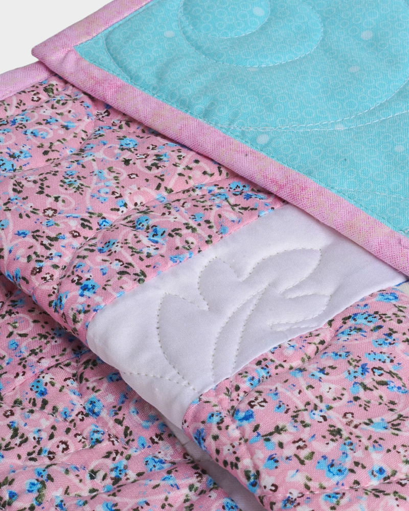 Aqua Blue and Pink Mix Baby Quilt