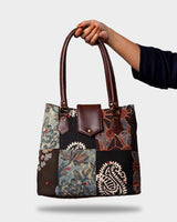 Handcrafted Patchwork Tote Bag with Faux Leather Handles