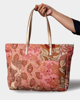 Dusty Rose Patchwork Tote Bag with Gold Handles