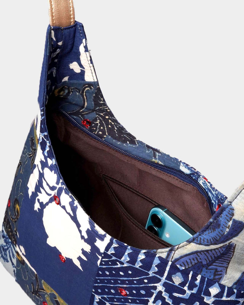 Blue Floral Patchwork Hobo Shoulder Bag